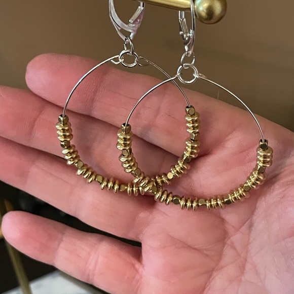Hand Crafted Jewelry - Elegant Gold Beaded Hoop Earrings
